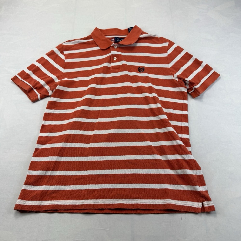 Chaps Men's Orange White Striped Polo Shirt Size M Cotton